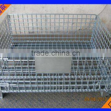 Folding rolling metal steel wire mesh warehouse storage cage