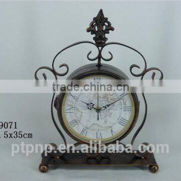 Hot Sale Home Decor Antique Decorative Desk Table Metal Clock Wooden Clock