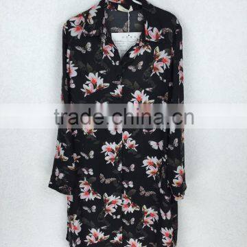 Original Design Women Printed Dress Fashion Chiffon Flower Shirt Dress photo-2