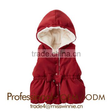 Customized baby cotton vest with hoody in fleece lining