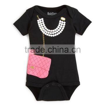 Newborn Baby Clothes Pearl Necklace And Purse Graphic Baby Bodysuit Baby Girls Romper Kids Clothing 2016 HSD5621 photo-3