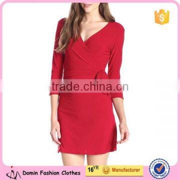 New Style Faux-Wrap Tie Waist A Line Ladies Dress