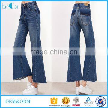 China supplier vintage hippie women wide leg Long flared bell bottom jeans denim trousers pants