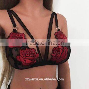 Embroidery Rose Mature Ladies Sexy Underwear Lingerie Sexy Mature Woman Lingerie Girls Wearing Lace Lingeries Sheer Bra
