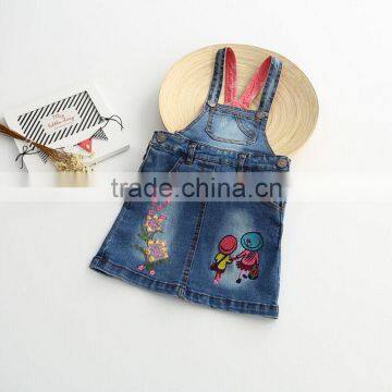 Cartoon Little Girl Flowers Embroidered Denim Strap Dress photo-3