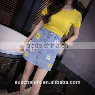 Japanese Style Beautiful Girl High Waist Embriodery Mini Jean Skirt photo-2