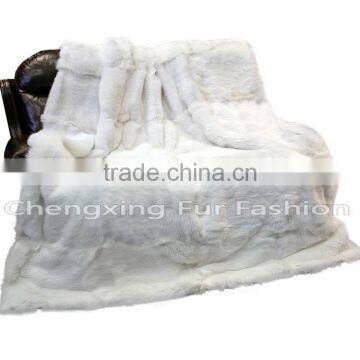 CX-D-43 Home Textile Good Quality White Carpet Rex Rabbit Fur Fur Throw Blanket photo-2