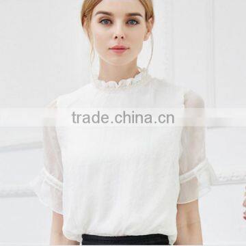 F20044B Fashionable Lady Lace Shirt Patchwork Design Summer Tops