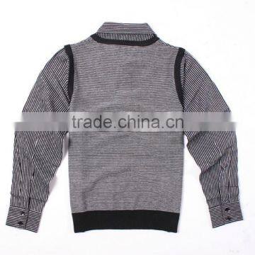 Thin Grey White Striped Cotton Sweater Shirt photo-6