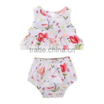 S33490W Girls Summer Sets 100% Cotton 2017 Baby Girls Floral Clothing Sets