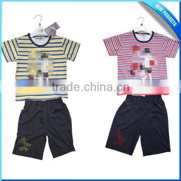 Summer 2pcs kids pajamas set knitted cotton child boys tops pajama set