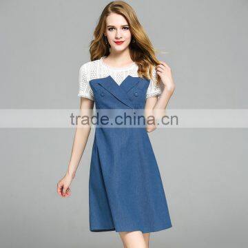 Top Quality Summer Dress for Women New Design Spliced Cowboy Demim Dress Elegant Daily A Shape Dress photo-3
