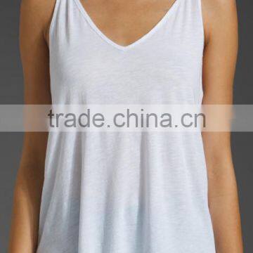 Luxe Slub V Neck White Sexy Cotton Cami photo-2