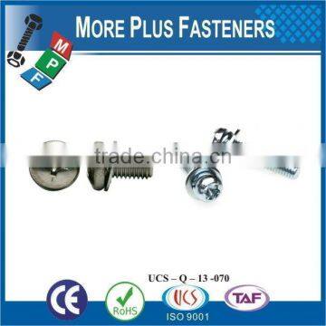 Taiwan #9-15 x 2" Zinc Pan Head Bimetal 6 Lobe Washer Head Sheet Metal Screw Type AB With Hex Double Lock Washer Square Washer