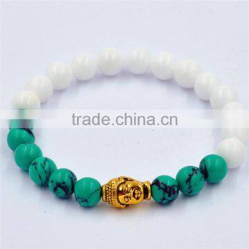 New Arrived Agate Bead Bracelet with Silver or Golden Buddha Head Accessories Bright Ball Bead Bracelet Jewelry