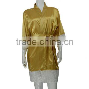 Women's Sexy Satin Short Kimono Robe-Lace Trim photo-4