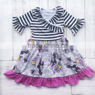 Black and white stripe purple cotton flutter wicked print halloween costume dress