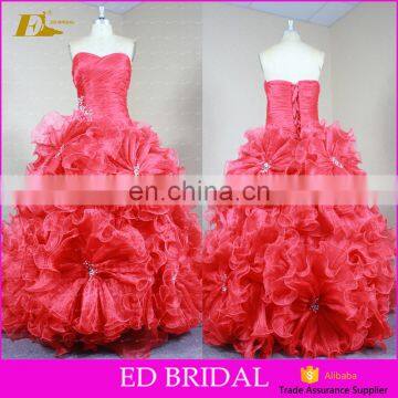 Unique Sweetheart Neckline Sleeveless Pleated Organza Rose Red Ball Gown Quinceanera Dresses