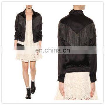 2017 Stylish Black Fringed Bomber Jacket Women UK