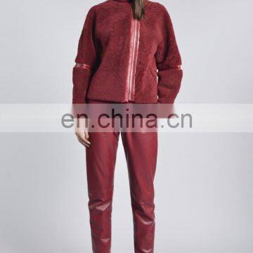 Fashionable Sheep Fur Jacket Ladies Fur Coat Winter Fur Dress Wine Mature Overcoat