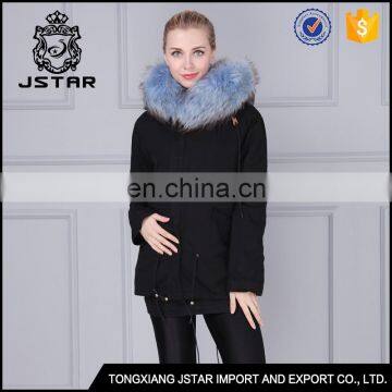 2017 fashion light blue fox fur coat with fur hood womens
