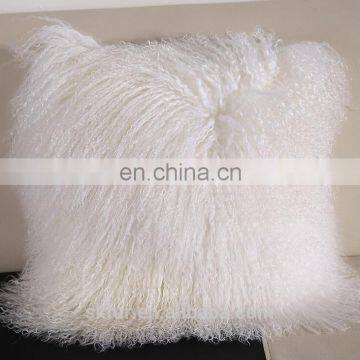 Factory wholesale customized size and color real mongolian lamb fur pillow