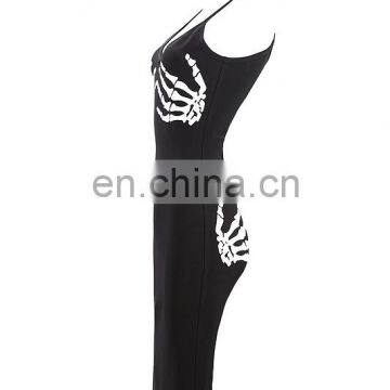 Dropshipping Clothing Sexy Black Strap Skeleton Print Bodycon Bandage Dress Women Dresses photo-6