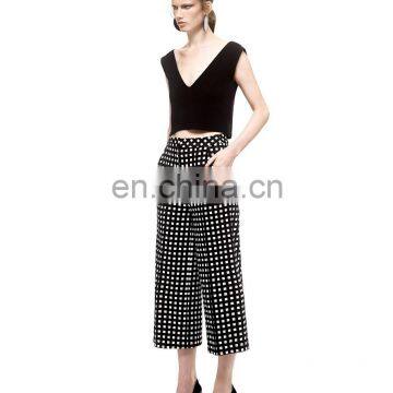 Womens Sexy Dress Crop Top and Check Long Pants Two Piece Set photo-3