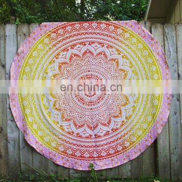 72" Indian Mandala SunSet Ombre Hippie Round Roundie Tapestries Hippy Boho Gypsy Cotton Round Beach Throw Yoga Mat Tassel