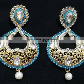 Turquoise Heart-In- Drop Beautiful Collection Gold Plated Cubic Zerconia Party Wear Earrings Set in Color