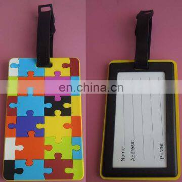 Rectangle shape Autism awareness puzzle piece soft pvc luggage tags with hard plastic frame