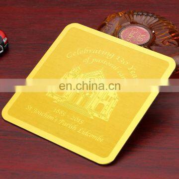 wholesale customized logo low price gold color laser logo coaster