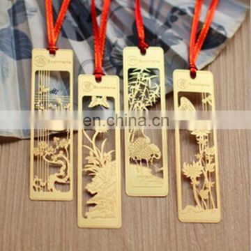 china style custom gold metal bookmarks filigree metal hollow bamboo bookmarks