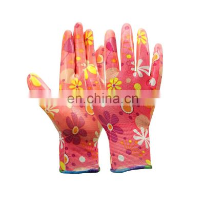 SunnyHope colorful customized nylon liner 13g nitrile cheap safety work glove for gardening