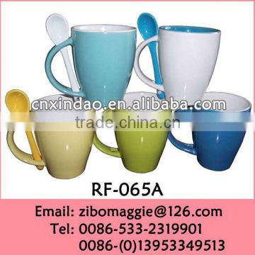 Zibo Made Belly Shape Children Daily Used Porcelain Custom Water Mug with Spoon for Gift