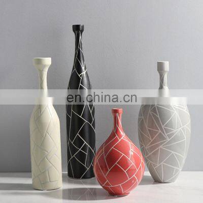 Modern Geometric Porcelain White Stripe Black Home Decorative Ceramic Vase Flower Vase All-season Support Morden,classic