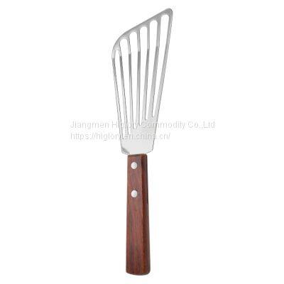 Stainless Steel Kitchen Accessories Slotted Egg Turner Wooden Handle Fish Spatula