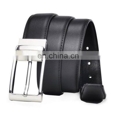 100%genuine leather double-side stitched belt for men fashion dress belt reversible buckle wholesale retail OEM ODM