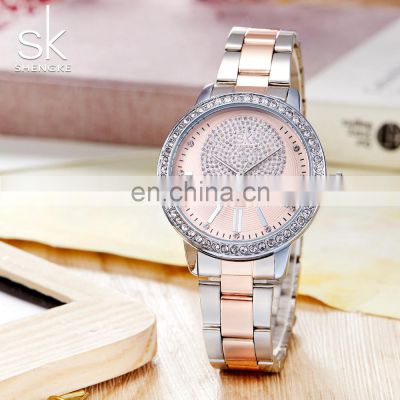 SHENGKE Dazzling Diamond Inlaid Bezel Handwatch Romantic Young Lady Watch Rose Gold Quartz Bracelet Watch