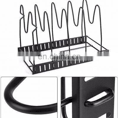 Pot Pan Rack Organizer Adjustable 5 Tier Pans Lid Organizer Rack Holder Heavy Duty Black Pot Lid Holders for Cookware photo-4
