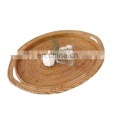 Set Of 2 Handcrafted Rattan Serving Tray With Handle, Wicker Fruit tray Wholesale Handwoven