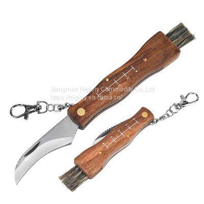Best Selling High Quality Custom Picking Cutting Outdoor Pocket Knife Wooden Handle Mushroom Knife With Brush photo-5
