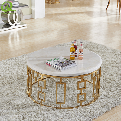 Modern High Quality Home Furniture Living Room Silver Stainless Steel Frame Marble Top Coffee Table Set photo-3