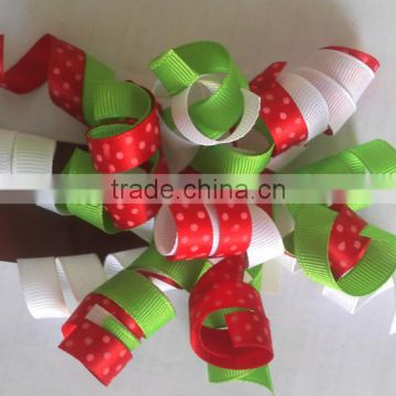 Christmas Printed Grosgrain Curly Ribbon, Fabric Present Bow, Woven Gift Wrapping Curling Ribbon Bow for Everyday Decorate