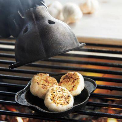 Cast Iron Garlic Roaster Thickened BBQ Roasted Garlic Orange Chestnut Pot Outdoor Barbecue Uncoated Iron Stew Pot photo-4