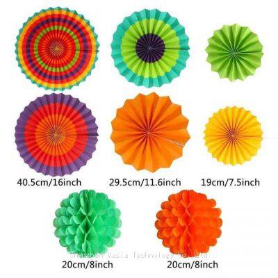 Wholesale Colorful Paper Fan Pennant Garland String Banner Hanging Swirl Party Decorations Set With Paper Fan photo-4
