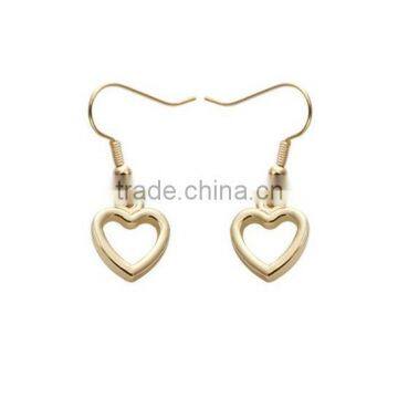 Gold Plated Stainless Steel Women Jewelry 2 Colors Hollow-out Heart Charm Drop Earrings