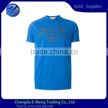 OEM O-neck Blue Short Sleeves Men Tshirts Screen Printing