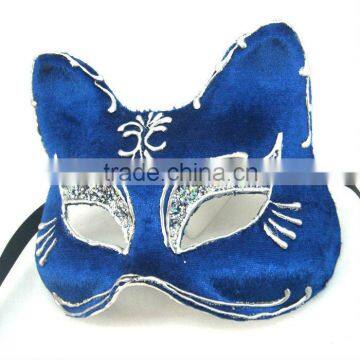 Blue Mask For Easter Cat Shape Hand Made Silver Lines