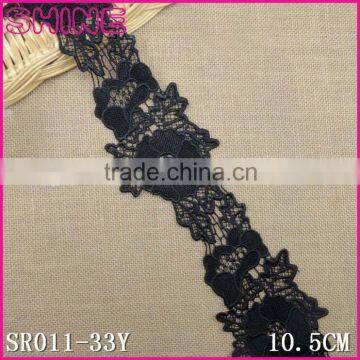 Factory Cheap Black 10.5cm Nylon Embroideried Water Soluble Laces Trim Fabric for Woman Dress Laces